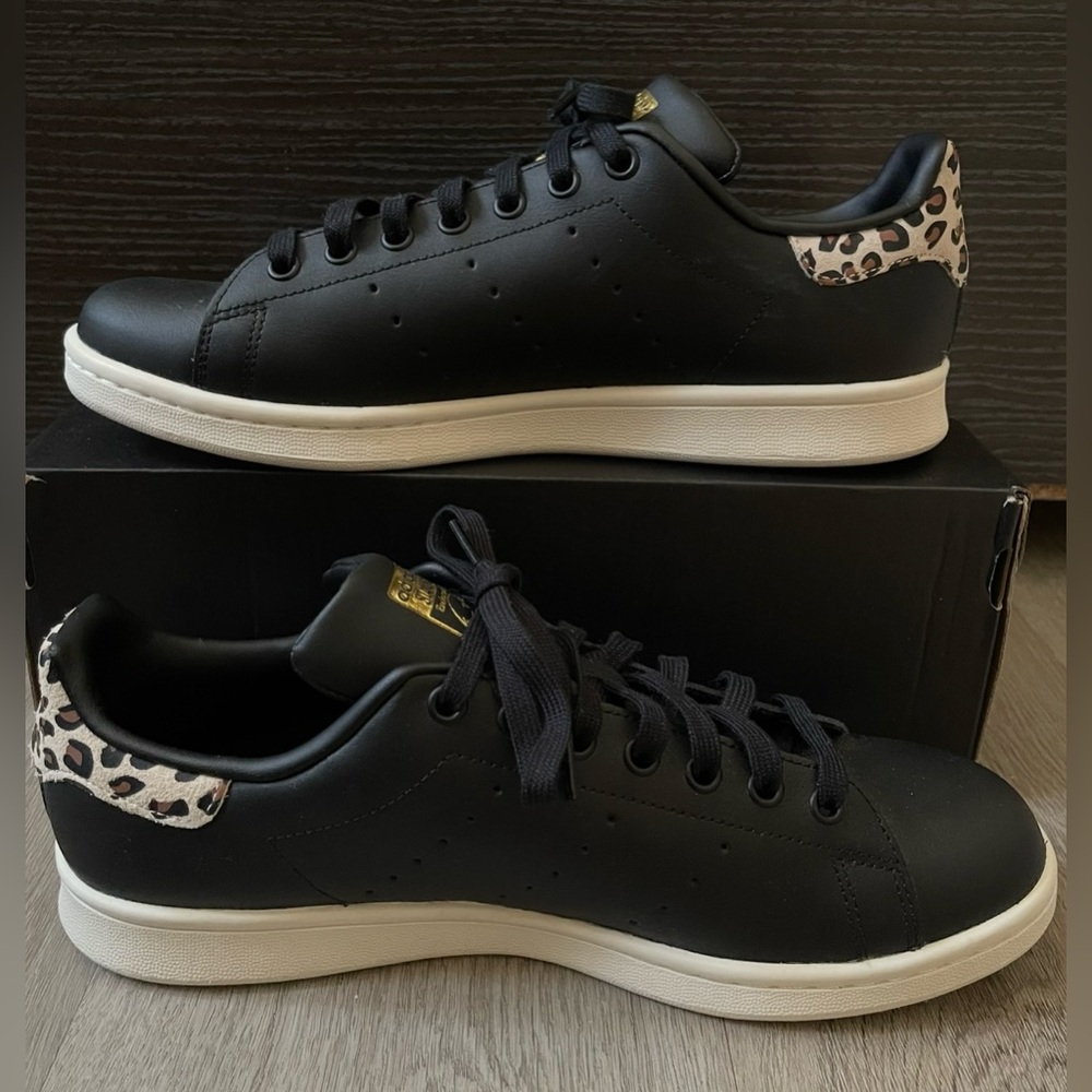 Adidas Stan Smith Black Leopard Leather Sneakers - Women’s 11 / Men’s 10 - Picture 2 of 7